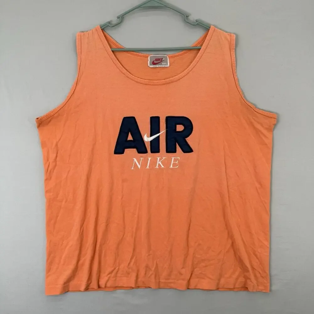 Vintage 90s Nike Tank Top Air Logo Sz XXL Orange Retro Made in USA Swoosh Beach